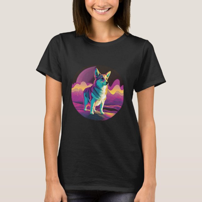 Pembroke Welsh Corgi Synthwave 80er Retrowave-Ästh T-Shirt (Vorderseite)