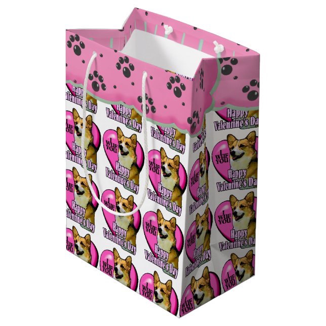 Pembroke Welsh Corgi Valentine's Day Mittlere Geschenktüte (Rückseite Schrägansicht)