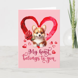 Pembroke Welsh Corgi Wasserfarben Valentinstagskar Feiertagskarte