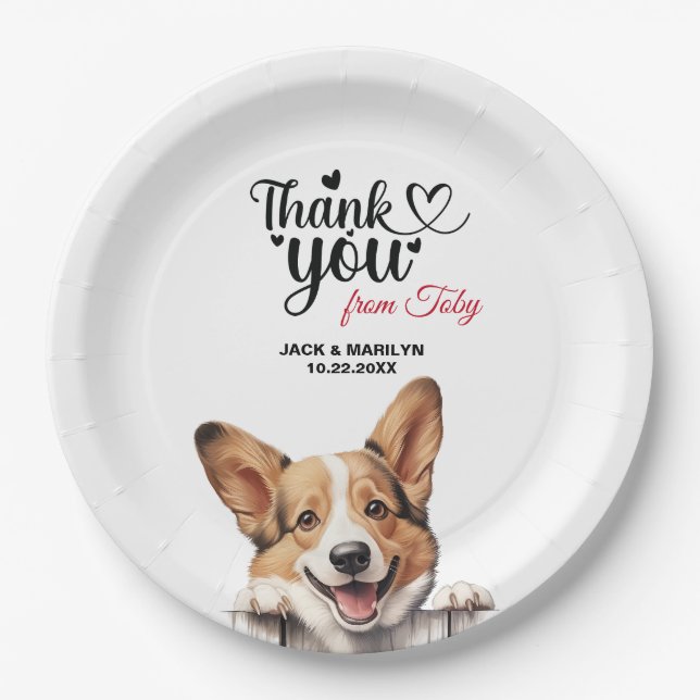 Pembroke Welsh Corgi Wedding Danke Pappteller (Vorderseite)