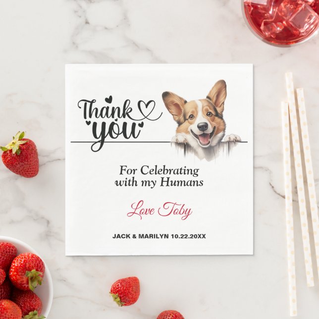 Pembroke Welsh Corgi Wedding Danke Serviette (Beispiel)