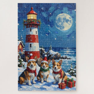 Pembroke Welsh Corgi Weihnachts-Leuchtturm-Feier Puzzle