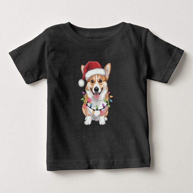 Pembroke Welsh Corgi Weihnachtsbaum Lichter Baby T-shirt (Vorderseite)