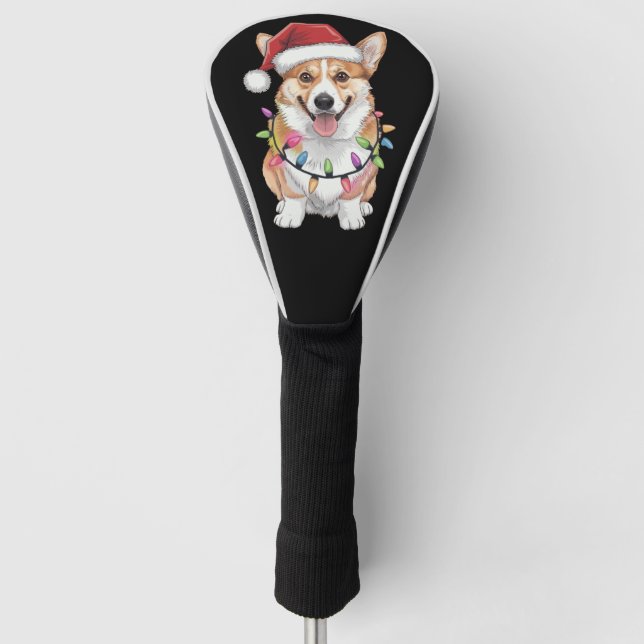Pembroke Welsh Corgi Weihnachtsbaum Lichter Golf Headcover (Vorderseite)
