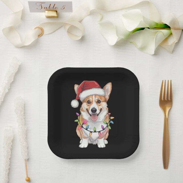 Pembroke Welsh Corgi Weihnachtsbaum Lichter Pappteller (Hochzeit)