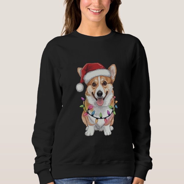 Pembroke Welsh Corgi Weihnachtsbaum Lichter Sweatshirt (Vorderseite)