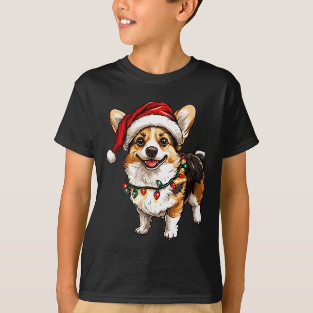 Pembroke Welsh Corgi Weihnachtsbaum Lichter X T-Shirt (Vorderseite)