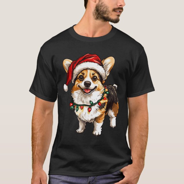Pembroke Welsh Corgi Weihnachtsbaum Lichter X T-Shirt (Vorderseite)