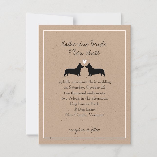 Pembroke Welsh Corgis Wedding Einladung (Vorderseite)