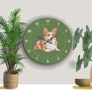 Pembroke Welsh Red and White Corgi Dog Große Wanduhr