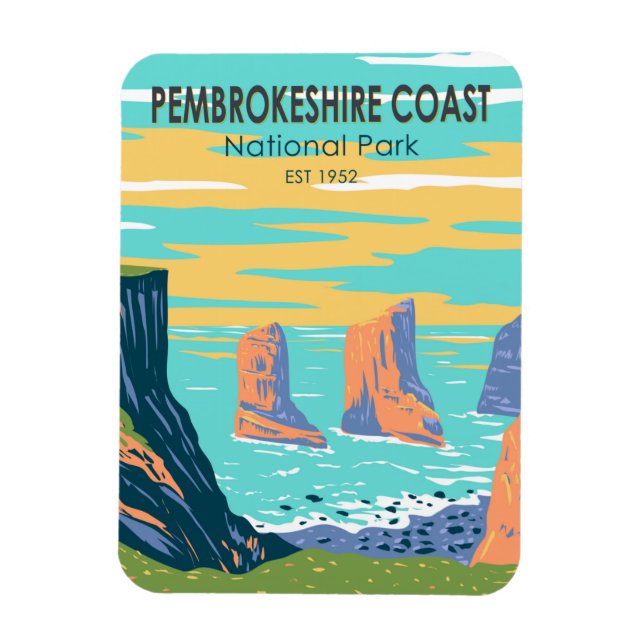 Pembrokeshire Coast National Park Wales Vintag Magnet (Vertikal)