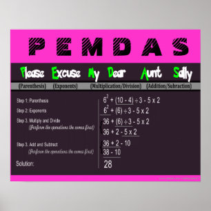 PEMDAS-Operationsreihenfolge Math Poster