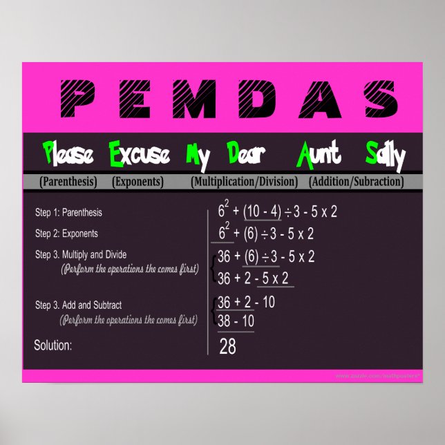 PEMDAS-Operationsreihenfolge Math Poster (Vorne)