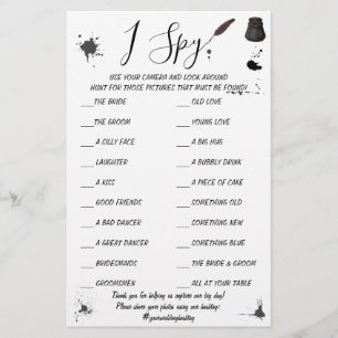 Pen & Inkwell   Wedding Reception I Spy Game Card Flyer