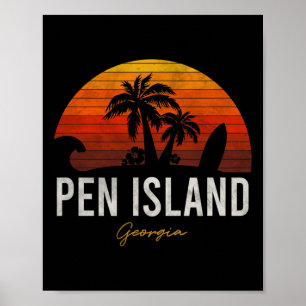 Pen Island Beach Georgia Ga Palms Vacacation Surf  Poster