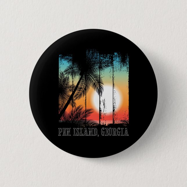 Pen Island Georgia Beach Palms Vacation Surf Sundo Button (Vorderseite)