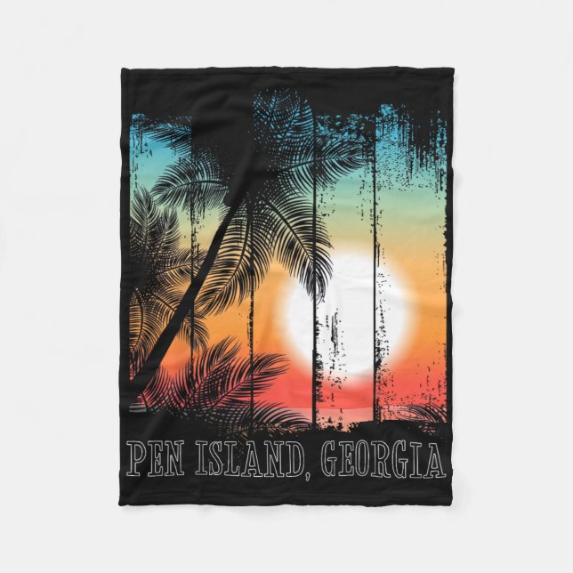 Pen Island Georgia Beach Palms Vacation Surf Sundo Fleecedecke (Vorderseite)
