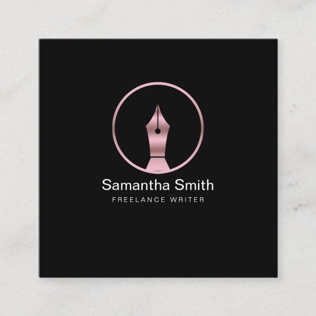 Pen Logo Freelance Writer and Calligraphy Writer Quadratische Visitenkarte (Vorderseite)