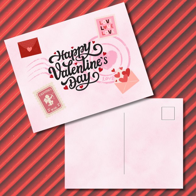 Pen Pal Valentine's Day Postcard Postkarte (Valentine's Day, Pen pal themed postcard.  Front and Back displayed.)