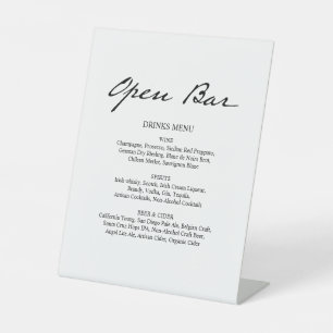 Pen Script Modern Minimal Open Bar White Wedding Sockelschild