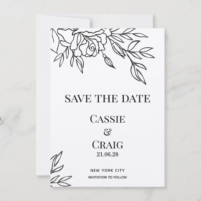Pen & Tinte Rose Hochzeit speichern Sie das Datum Einladung (Vorderseite)