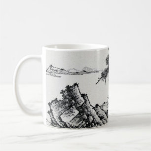 Pen und Tinte Chinesische Landschaft mit Kiefern Kaffeetasse