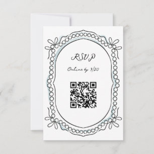 Pen und Tinte Ribbons und Perlen QR-Code RSVP Karte