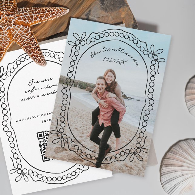 Pen und Tinte Ribbons und Perlen Save The Date (Von Creator hochgeladen)