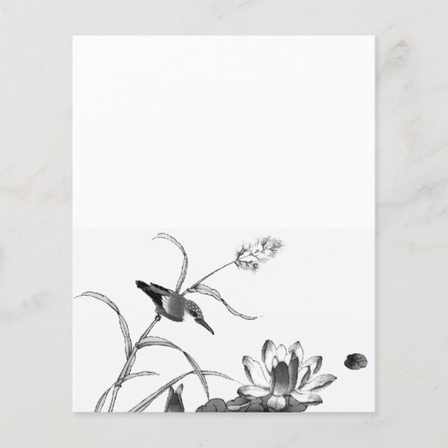 Pen und Tinte Zeichnend Teich Lotus und Bird (Vorderseite)