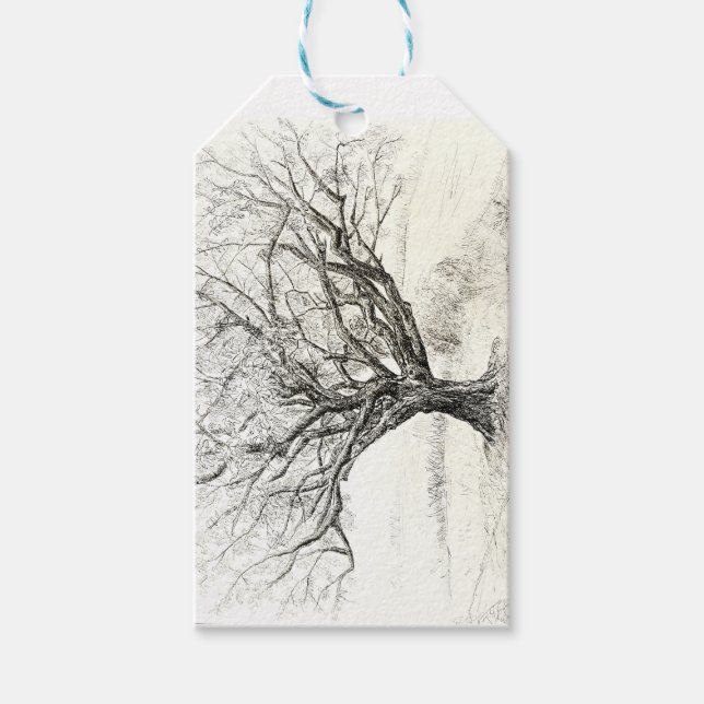 Pen und Tintenbaum zeichnend Geschenkanhänger (Vorderseite)