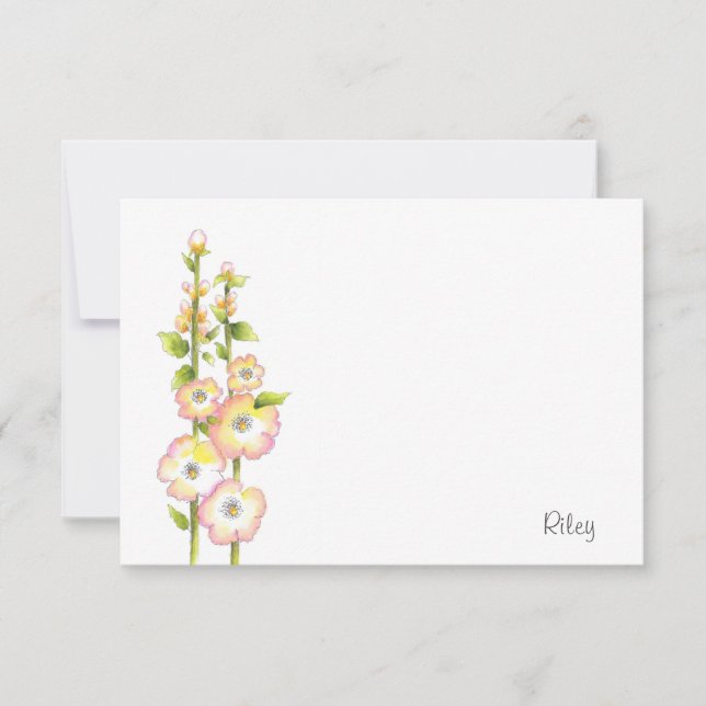 Pen und Watercolor Hollyhocks Mitteilungskarte (Vorderseite)