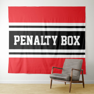 PENALTY BOX Cool Sporty Red Black WhiteStripes Wandteppich