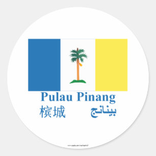 Penang-Flagge mit Namen Runder Aufkleber