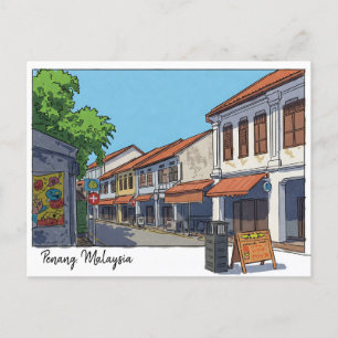Penang Malaysia Georgetown Cartoon Postkarte