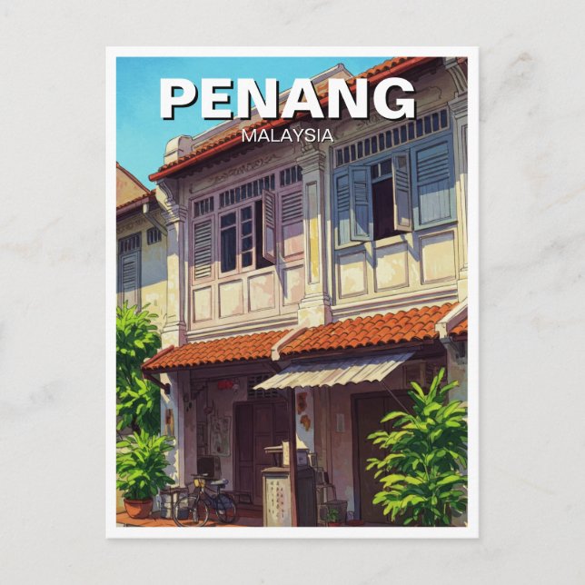 Penang Malaysia Heritage Townhouse Travel Postkarte (Vorderseite)