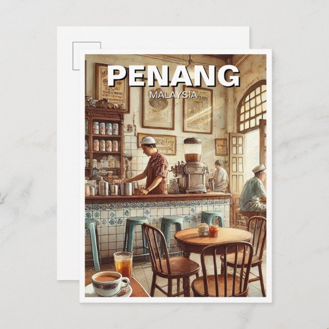 Penang Malaysia Shophouse Kopitiam Travel Postkarte (Vorne/Hinten)
