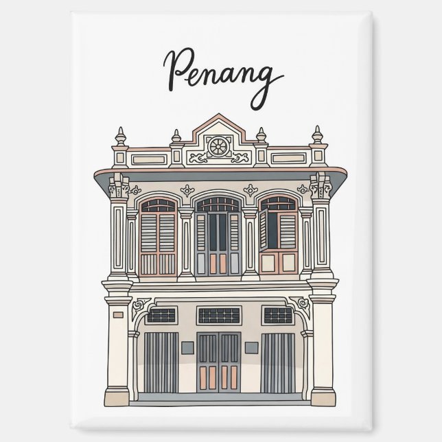 Penang Malaysia Shophouse Storefront Reise Magnet (Vorderseite)