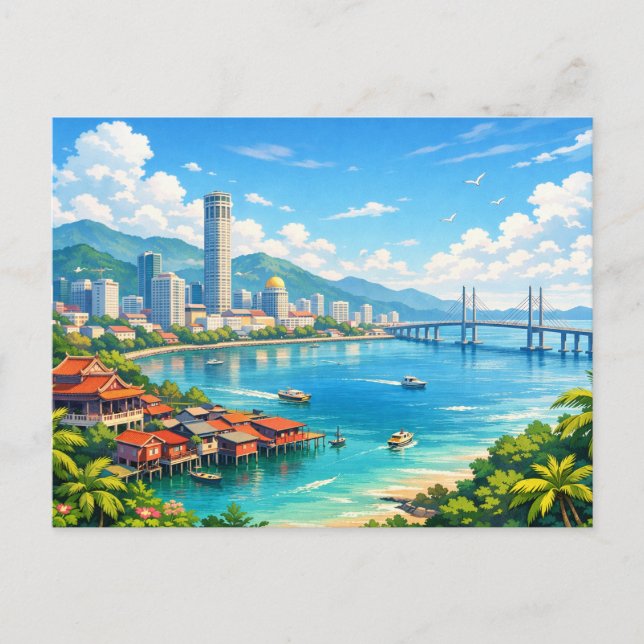 Penang Malaysia Skyline Postkarte (Vorderseite)