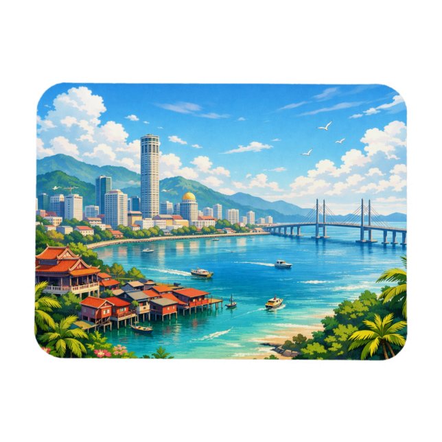 Penang Malaysia Skyline Postkarte Magnet (Horizontal)