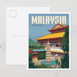Penang Malaysia Vintage Kunst Reise Postkarte