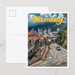 Penang Malaysia Vintage-Kunst-Reiseillustration Postkarte