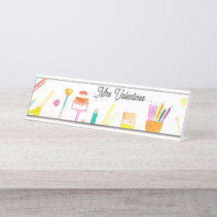 Pencies Watercolor Teacher School Niedlich Moderne Schreibtischnamensplakette