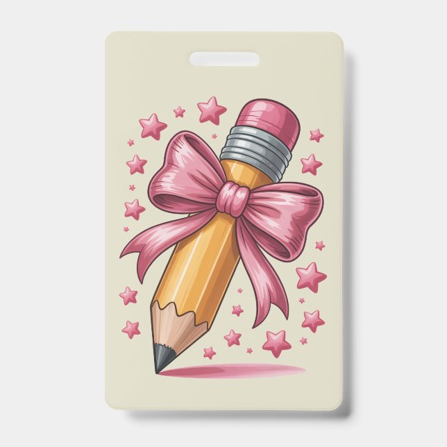 Pencil Coquette Bow Lehrer Wertschätzungsschule Ausweis (Vorderseite)