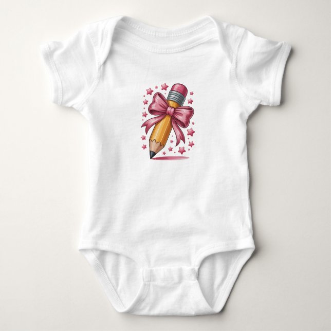 Pencil Coquette Bow Lehrer Wertschätzungsschule Baby Strampler (Vorderseite)