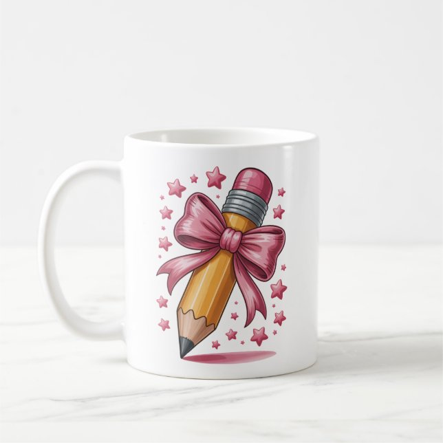 Pencil Coquette Bow Lehrer Wertschätzungsschule Kaffeetasse (Links)