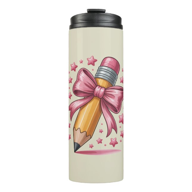 Pencil Coquette Bow Lehrer Wertschätzungsschule Thermosbecher (Vorderseite)