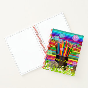 Pencil Crayons Holder Bubbles Butterflies Daisies Notizbuch