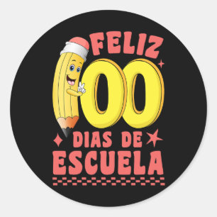 Pencil Feliz 100 Dias de Escuela Groovy 100 Days S Runder Aufkleber