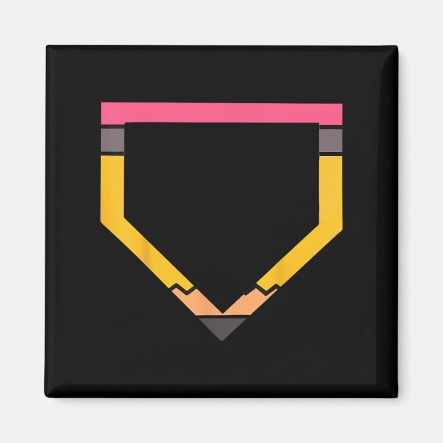 Pencil Home Plate Baseball Lovers Boys Kids Back T Magnet (Vorne)
