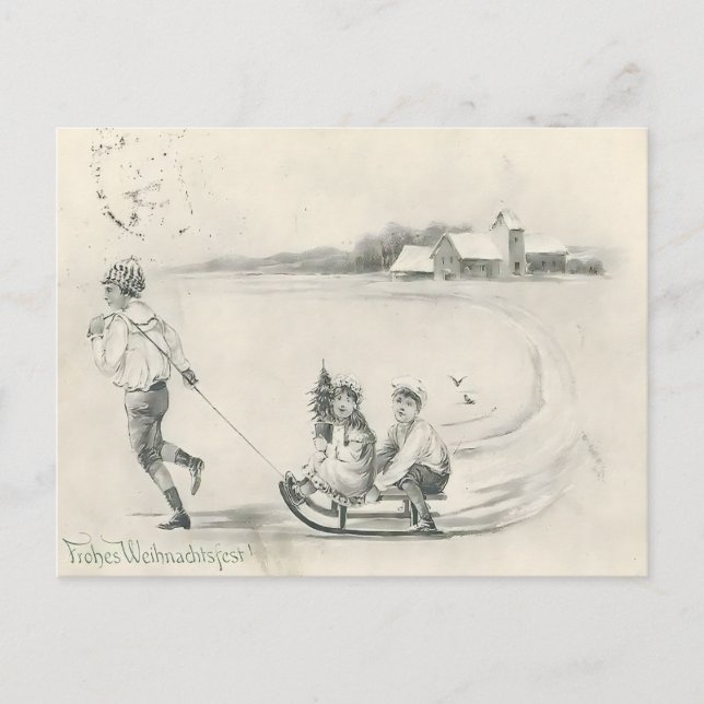 Pencil Sketch Antique Winter Farm Scene Postkarte (Vorderseite)